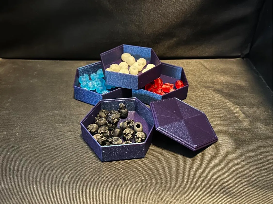 Hex Stacking Bins & Lid Set 3D printed — Schnapps Caps Australia