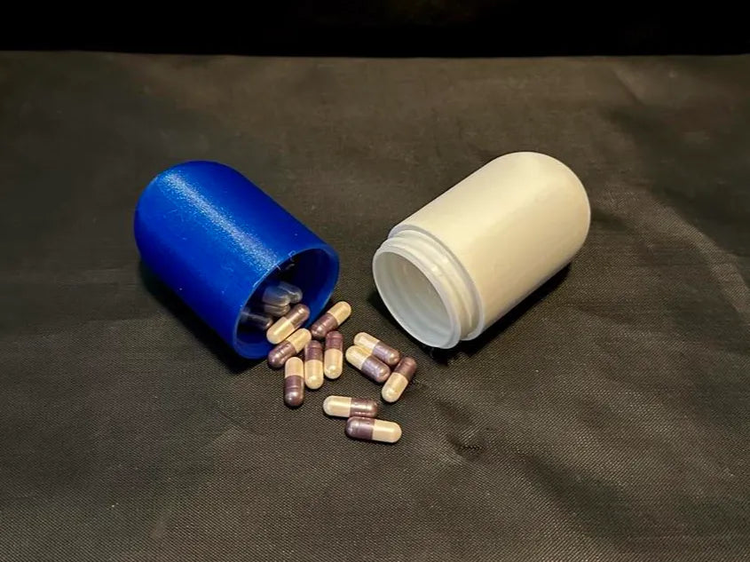 Oversized Gel Cap Threaded Pill Bottle 3D printed — Schnapps Caps Australia