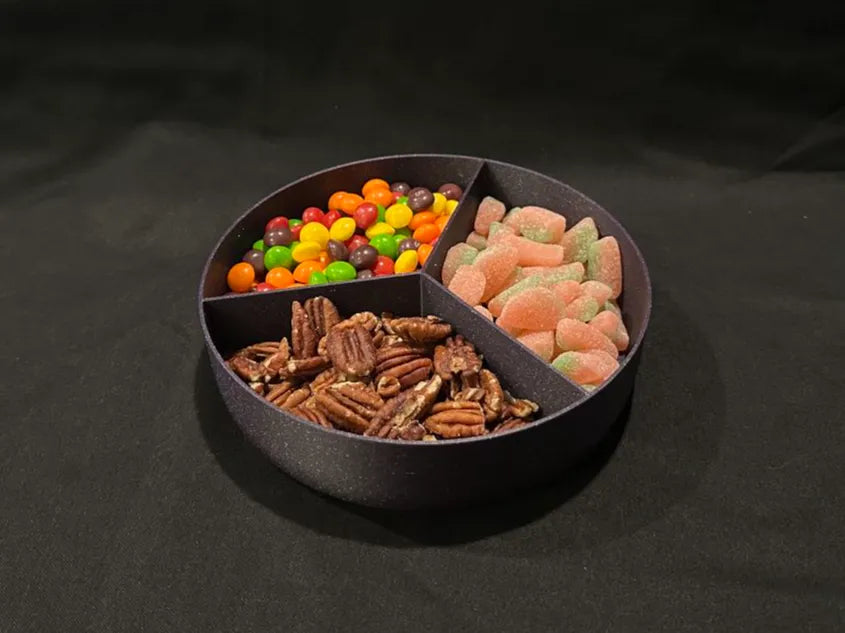 175mm Tri Sectioned Candy Nut & Snack Bowl & Lid 3D printed — Schnapps Caps Australia