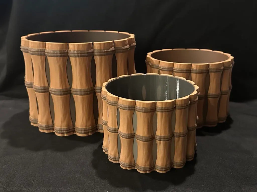 Bamboo Planter Bowl With Inner Sleeve - 3 Sizes 3D printed — Schnapps Caps Australia