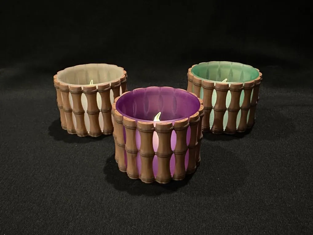 Bamboo LED Tealight Holder - Swappable Lenses 3D printed — Schnapps Caps Australia